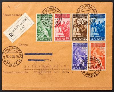 Vatikan Poststück - 1935 Juristenkongress Serie komplett auf Recobrief in die CSR, - Briefmarken