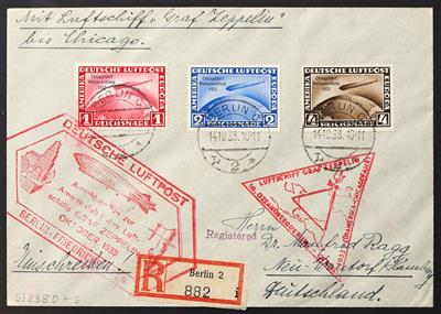Zepp Poststück - 1933 Chicagofahrt: Brief mit allen drei ZeppelinSondermarken recomandirt ab Berlin, - Francobolli