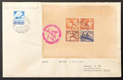 Zepp Poststück - 1936 Olympiafahrt: 2 Briefe mit beiden OlympiaBlöcken von Frankfurt nach Berlin,1 Block gebräunt, - Briefmarken