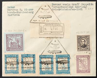 Zepp Poststück - Paraguay: 1931 ZeppelinSondermarken Frankatur auf 2 Briefen, - Briefmarken