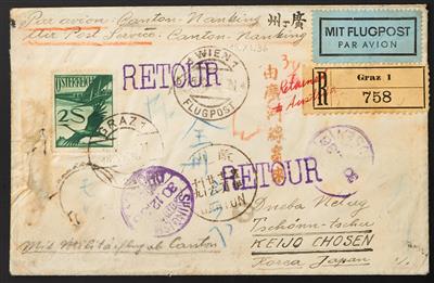 China Poststück - 1936 Graz-Wien-CantonNankin-Tientsin-Weiterflug - Stamps