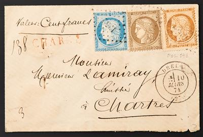 Frankreich Poststück - 1874 "Tricolore" Brief mit Variete 4 Retouches Position 146, - Stamps