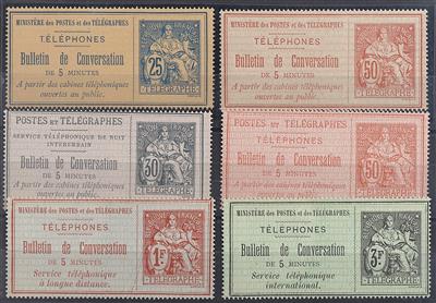 (*) - Frankreich 1885/1896 - Telegrafenm. 25C bis 3 Fr. - 6 versch. ungebr. Luxuswerte, - Známky