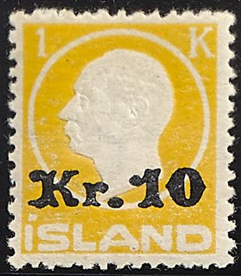 Island * - 1924 Freimarke 10 Kr. auf 1 Kr gelb, - Francobolli