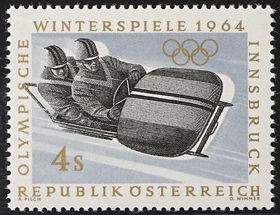 ** - Österr. Nr. 1172 Olympische Winterspiele 1964 -Bob) mit Passerverschiebung (verschobener Schwarzdruck), - Francobolli