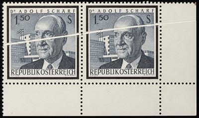 ** - Österr. Nr. 1207 (Dr. Schärf) im waagrechten Eckrandpaar mit breiter Papierfalte, - Briefmarken