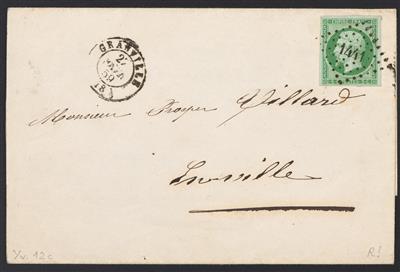 Briefstück - Frankreich Yv. Nr. 12c in Farbe vert fome s. vert seul s. lettre! auf Drucksacheab Granville aus 1859, - Briefmarken