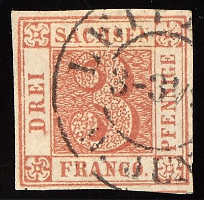 gestempelt - Sachsen Nr. 1a (sogen. "Sachsen Dreier"), - Stamps