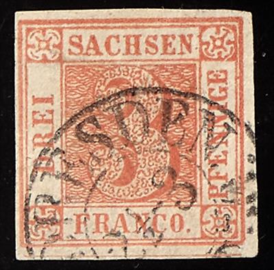 gestempelt - Sachsen Nr. 1a (sogen. "Sachsen - Dreier") lebhaftrot, - Briefmarken