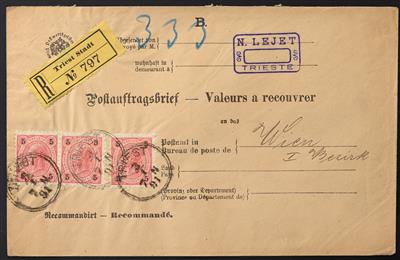 ö Ausgabe 1890 Poststück - um 1890 Ca.140 Stück Postauftrags-Briefe mit guten Frankaturen und Recozettel, - Stamps