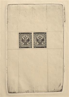 Österr. 1890 - Essay bzw. Entwurf einer Zeitungsstempelmarke ohne Wertbezeichnung in Schwarz im Paar auf Japanpapier, - Stamps