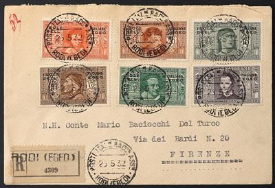 Poststück - Ägäische Inseln (Egeo) Nr.70/87 auf 3 gelaufenen Rekobriefen von Rodi nach Firenze bzw. Paris, - Briefmarken