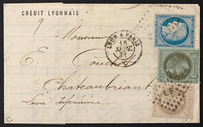 Poststück - Frankreich Yv. Nr. 25 + 27 + 37 als - Briefmarken