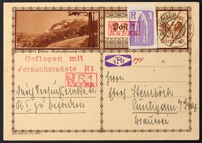 Poststück - Österr. Bildpostkarte Pitten mit 1R1 Raketenvignette Schmiedl ab SEMRIACH mit Attest Hopfwieser, - Stamps