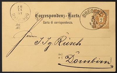 Poststück - Vorarlberg drei 2 Kr Ganzsachen 1883 mit rarem Ovalstempel Bregenz als Ab- und Ankunftsstempel, - Francobolli