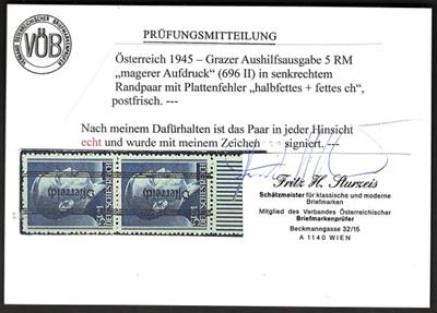 ** - Österr. 1945 - Nr. 696 II senkr. unteres Randpaar "fettes +" "halbfettes ch", - Stamps