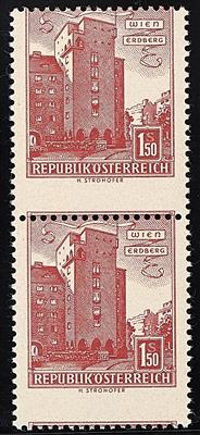 ** - Österr. Nr. 1100V (1,50 S aus Bautenserie stark verzähnt) im senkrechten Paar, - Francobolli