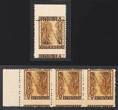 ** - Österr. Nr. 742 stark verzähnt im waagrechten Dreierstreifen bzw. als Einzelstück, - Stamps