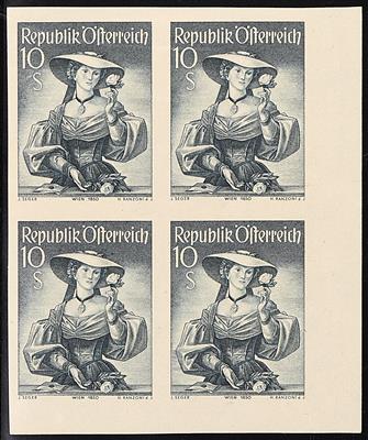 ** - Österr. Nr. 923xU im Eckrand - Viererblock (10S Trachten ungezähnt), - Stamps