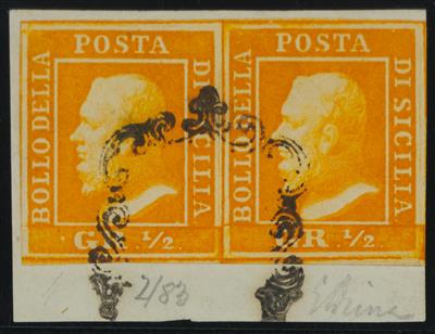 Briefstück - Altital. Staaten Nr. 1 (Sassone Nr. 2) orange im waagrechten Paar, - Briefmarken