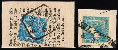 Briefstück/gestempelt - Österr. Nr. 6 (Blauer Merkur) billige Typen a. 3 Briefstücken u. 1 loses Stück, - Briefmarken