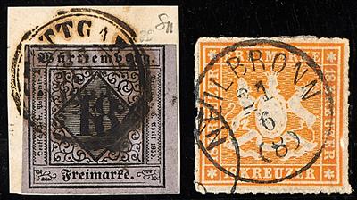 Briefstück/gestempelt - Württemberg Nr. 5 I m. Plattenf. "re unten dünne Einfassungslinie unterbrochen", - Briefmarken