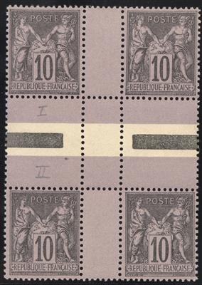 ** - Frankreich Yvert Nr. 103 b im Zwischensteg - Viererblock (Ty. I mit II), - Stamps