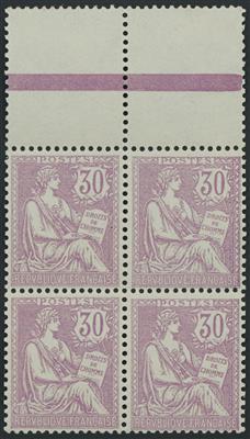 ** - Frankreich Yvert Nr. 128 im Viererblock vom Bogenoberrand (im Oberrand kl. Falzrest), - Briefmarken