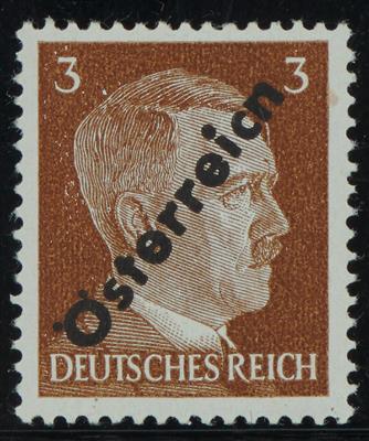 ** - Österr. 1945 - I. Wr. Aushilfsausgabe 3 Pfg. (ANK Nr. (8)) mit Plattenfehler "kurzes r, - Briefmarken