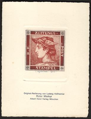 * - Österr. 3 versch. Orig. - Radierungen von Ludwig Heßhaimer (Roter Merkur, - Briefmarken