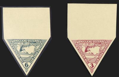 ** - Österr. Nr. 217 PU/218 PU (Eilmarken 1916) mit Nominale 3 Heller und 6 Heller statt 2 H und 5 Heller, - Briefmarken