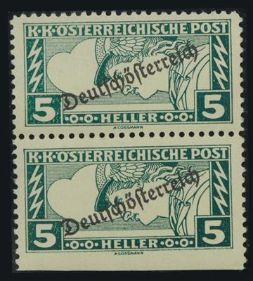 ** - Österr. Nr. 253 A (5 Heller Eilm. senkr. Paar untere Marke ungezähnt), - Briefmarken
