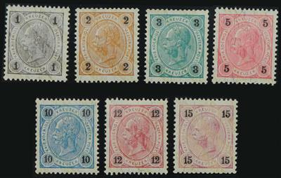 ** - Österr. Nr. 50/56 P III (1 Kr. bis 15 Kreuzer mit Lackstreifen), - Stamps