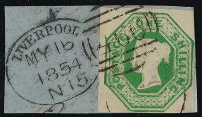 Briefstück - Großbritannien Nr. 7 (1 Sh mattgelbgrün) viereckig, - Francobolli