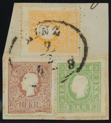 Briefstück - Österr. Nr. 10 IIe + 12a +14 IIa, - Briefmarken