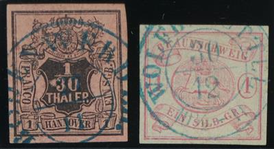 gestempelt - Braunschweig Nr. 1 mit zartem blauem Teilstempel von WOLFENBÜTTEL, - Briefmarken