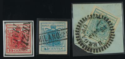 gestempelt/Briefstück - Lombardei Nr. 3 H Ty. I Pl. 2 zinnober, - Briefmarken