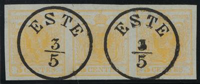 gestempelt - Lombardei Nr. 1 H ockergelb waagr. Dreierstreifen, - Briefmarken