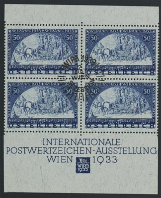 gestempelt - Österr. WIPA Faser im Viererblock aus WIPAblock (ANK Nr. 556 B) mit zentr. sitzendem WIPA - Sonderstpl., - Briefmarken