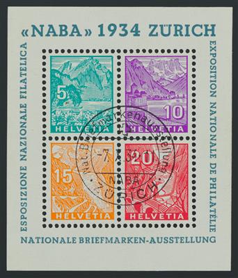 gestempelt - Schweiz Block Nr. 1 (NABA) mit klarem Ausstellungsstempel 7. X.34 (mit Orig. - Gummi), - Známky