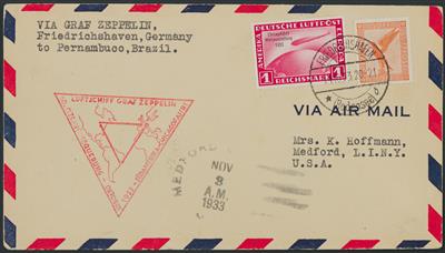 Poststück - D.Reich Zepp. Flug Nr. 496 (1 RM + 50 Pfg. Chicagofahrt 1933) auf Zepp. Brief nach USA, - Stamps