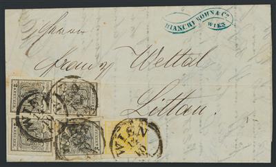 Poststück - Österr. Nr. 1 M III + Nr. 2 M IIIb (4) auf Faltbrief von Wien nach LITTAU aus 1856, - Známky