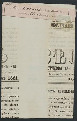 Poststück - Österr. Nr. 23 mit ENTWERTUNG "SIENIAWA" auf großem Zeitungsteil aus 1861, - Briefmarken
