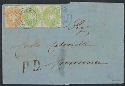 Poststück - Österr. Nr. 34a + 31a (2) a. Faltbriefhülle von St. LORENZEN in der We über Marburg nach CREMONA, - Briefmarken