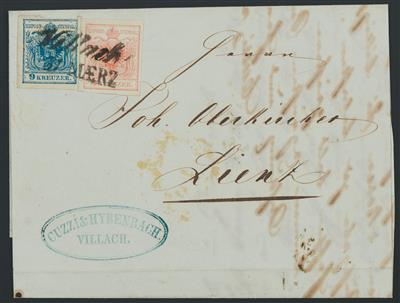 Poststück - Österr. Nr. 3H + 5H (oben lupenrandig) auf Faltbrief von VILLACH nach Lienz, - Briefmarken