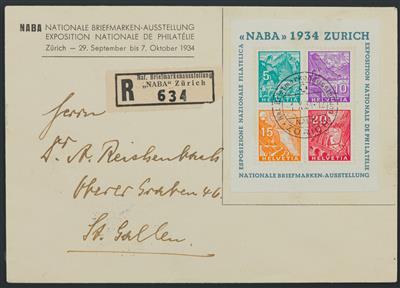 Poststück - Schweiz Block Nr. 1 (NABABLOCK) auf echt gelaufenem Rekobrief nach St. Gallen vom 1. X.34, - Známky