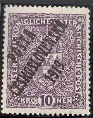 * - Tschechosl. Nr. 58 I (10 K hellviolett) im im Ty II - Prachtstück, - Briefmarken