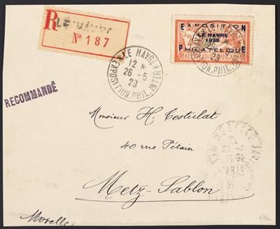 Briefstück - Frankreich Nr. 239 (Le Havre 1929) mit entsprechendem Sonderstempel auf Rekobrief-Vorderseite, - Známky