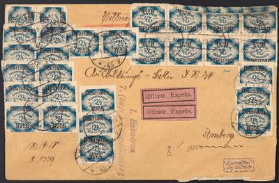 Poststück - D.Reich - 1920 Postpaketadresse-Karte frank. mit Nr. 115 (18 Stück) + 87 + 90, - Briefmarken
