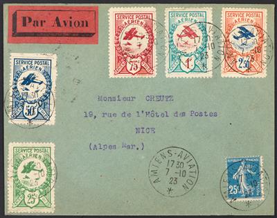 Poststück - Reichh. Partie Flugpost Frankreich aus ca. 1922/53 sowie im Anhang div. Flugpostvignetten, - Známky